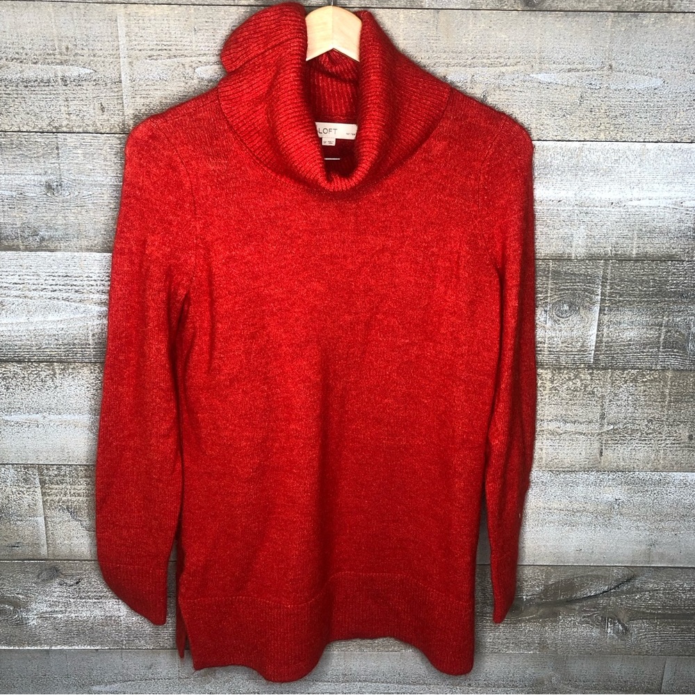 Ann Taylor Loft petite coral orange cowl neck turtleneck sweater
